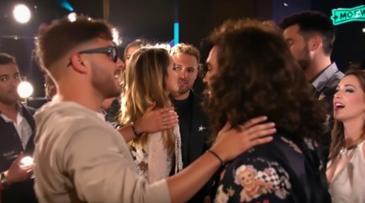  music award show backstage candid moment showing unexpected interaction between rival artists